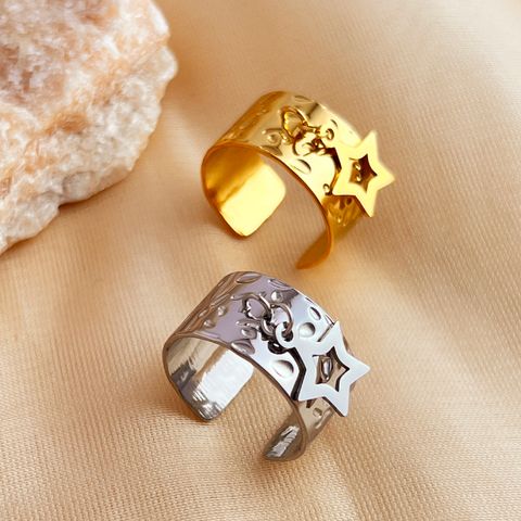 Wholesale Jewelry Hawaiian Tropical Simple Style Star Solid Color 304 Stainless Steel 18K Gold Plated Plating Hollow Out Charm Rings