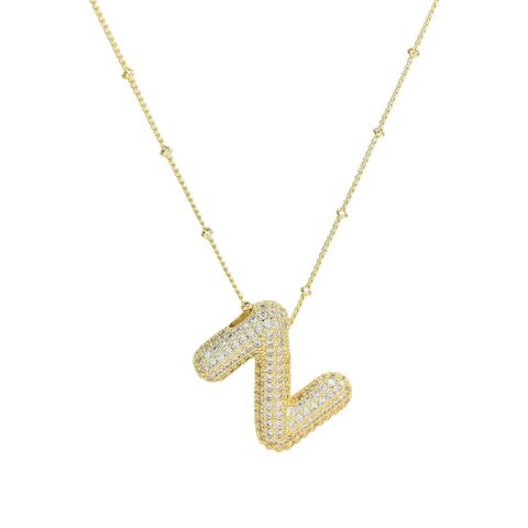Wholesale Casual Hip-Hop Rock Letter 304 Stainless Steel Copper Inlay 18K Gold Plated Zircon Pendant Necklace