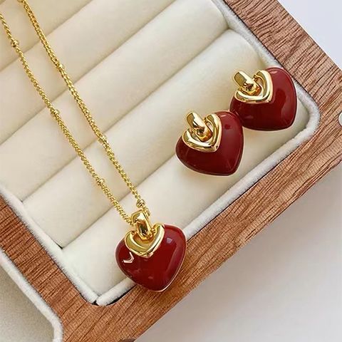 Simple Style Heart Shape Gold Plated Alloy Wholesale Earrings Necklace