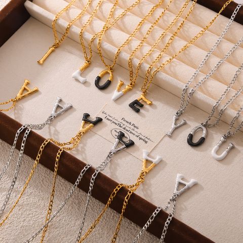 304 Stainless Steel 18K Gold Plated Casual Simple Style Commute Enamel Plating Letter Pendant Necklace