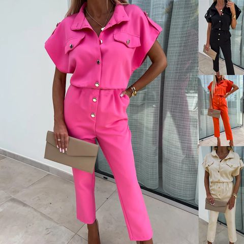 Women's Casual Outdoor Daily Streetwear Solid Color Full Length Button Jumpsuits