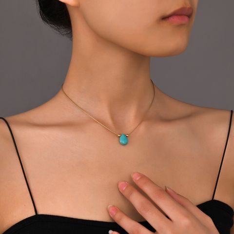 Bohemian Water Droplets Turquoise Wax Line Plating Unisex Pendant Necklace