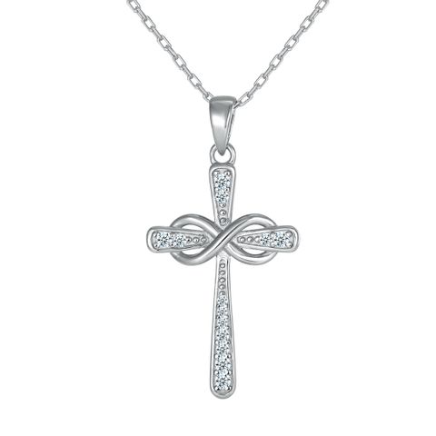 Sterling Silver White Gold Plated Gold Plated Simple Style Classic Style Inlay Cross Moissanite Pendant Necklace