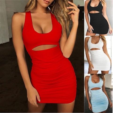 Women's Sheath Dress Sexy U Neck Sleeveless Solid Color Above Knee Party Date Bar