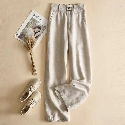 Women's Holiday Daily Simple Style Solid Color Full Length Pocket Casual Pants Straight Pants