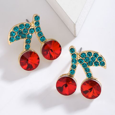 1 Pair IG Style Elegant Cute Lemon Cherry Polishing Inlay Zinc Alloy Rhinestones K Gold Plated Ear Studs