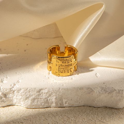 Edelstahl 304 14 Karat Vergoldet Vintage-Stil Britischer Stil Brief Anzahl Ringe