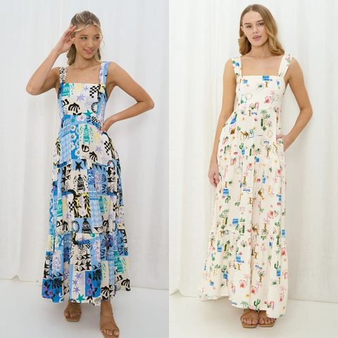 Women's Strap Dress Sexy Square Neck Printing Backless Sleeveless Ditsy Floral Maxi Long Dress Holiday Daily Beach