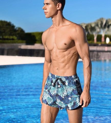 Men's Vacation Tropical Solid Color Lines Spandex Polyester Tracksuit Swim Pants