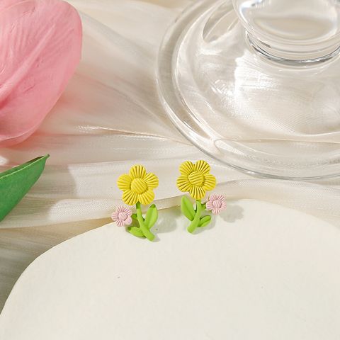1 Pair Cute Flower Plating Alloy Ear Studs