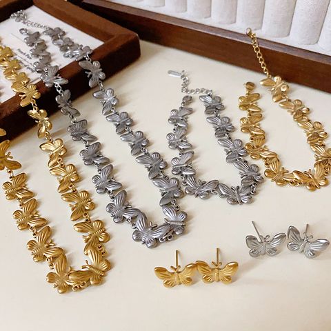 Titanium Steel Simple Style Butterfly Bracelets Earrings Necklace