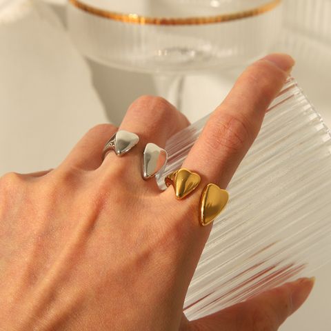 Edelstahl 304 18 Karat Vergoldet IG-Stil Herzform Offener Ring