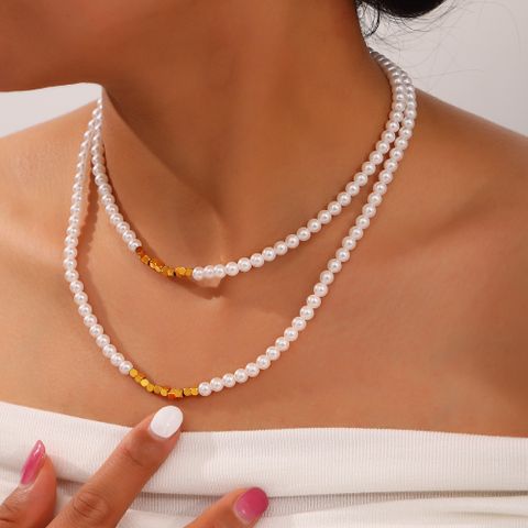 Elegant Simple Style Geometric 304 Stainless Steel Imitation Pearl Inlaid Gold Women's Necklace