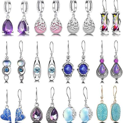 1 Set Elegant Simple Style Water Droplets Plating Alloy Natural Stone Moonstone Opal Drop Earrings
