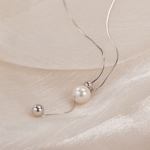 Sterling Silver 18K Gold Plated White Gold Plated Elegant Polishing Drawstring Inlay Solid Color Pearl Necklace
