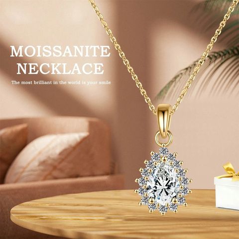 Sterling Silver Elegant Modern Style Inlay Water Droplets Moissanite Zircon Pendant Necklace