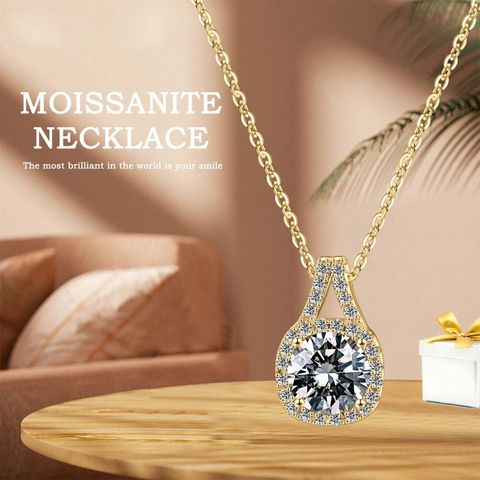 Sterling Silver Elegant Modern Style Inlay Geometric Moissanite Pendant Necklace