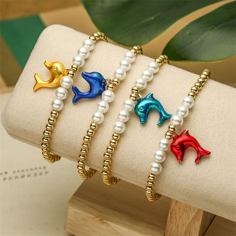 Cute Simple Style Dolphin Zircon Imitation Pearl Copper Wholesale Bracelets