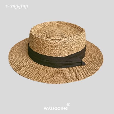 Women's Vacation Color Block Flat Eaves Straw Hat