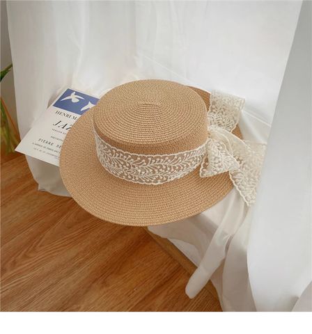 Women's Vacation Color Block Flat Eaves Straw Hat