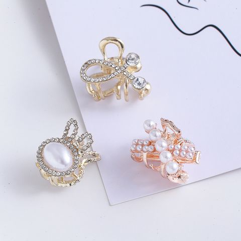Mujeres Princesa Dulce Conejo Nudo De Lazo Perla Artificial Aleación Diamante De Imitación Embutido Perlas Artificiales Diamantes De Imitación Garras De Pelo