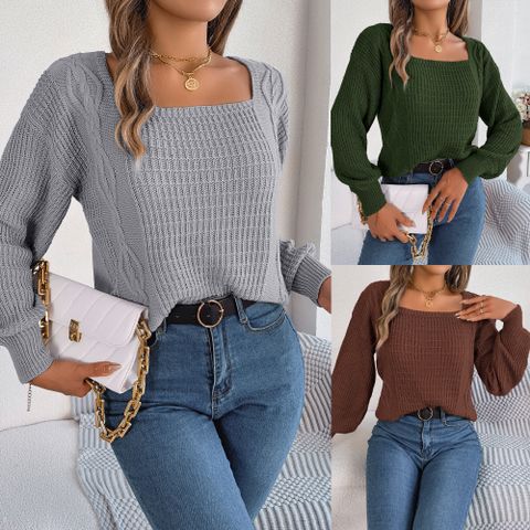 Women's Sweater Long Sleeve Sweaters & Cardigans Streetwear Plaid Solid Color