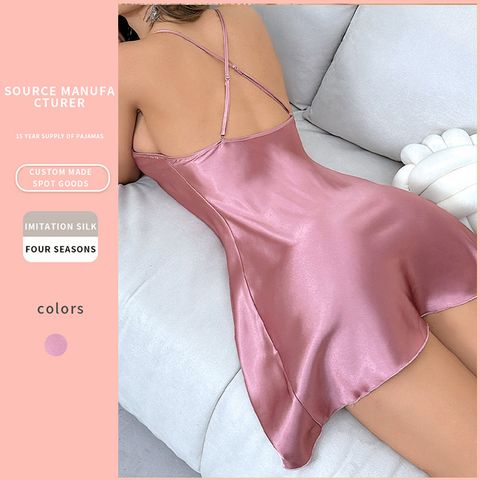 Home Elegant Sexy Solid Color Imitated Silk Polyester Pajama Sets