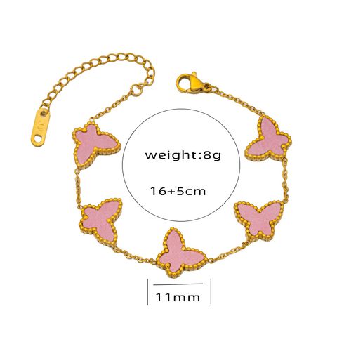 Wholesale Simple Style Butterfly Titanium Steel Plating Inlay Shell Bracelets Necklace Jewelry Set