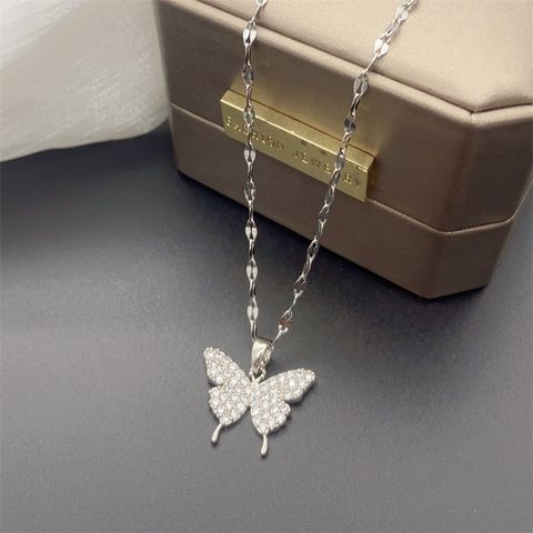 1 Piece Fashion Butterfly Titanium Steel Plating Artificial Rhinestones Necklace