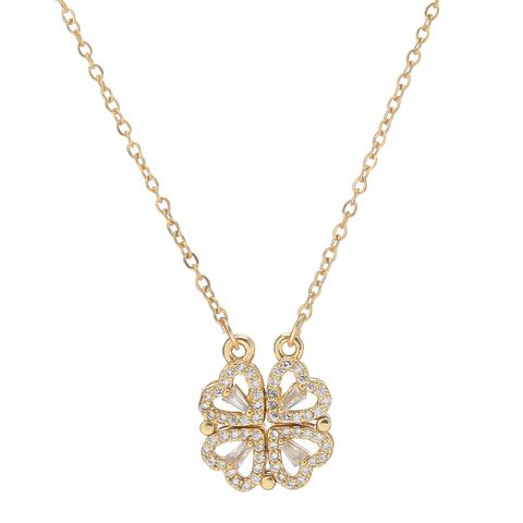 Wholesale Fashion Four Leaf Clover 304 Stainless Steel Copper Inlay 18K Gold Plated Rose Gold Plated Zircon Necklace