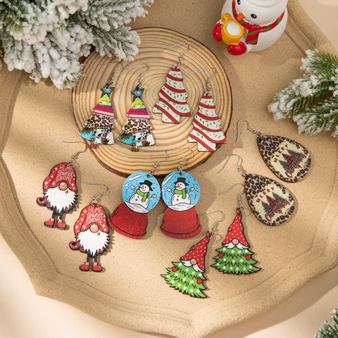 1 Pair Simple Style Pumpkin Christmas Tree Snowflake Printing Wood Drop Earrings