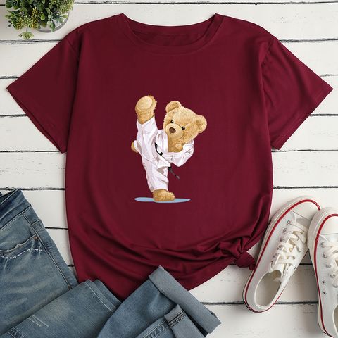 Short-sleeved Judo Bear Print Loose Casual T-shirt