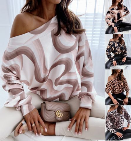 Women's Hoodie Long Sleeve Blouses Printing Fashion Stripe Leopard