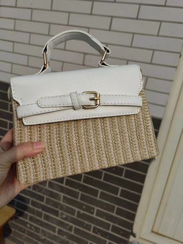 Women's Small Pu Leather Straw Color Block Vacation Classic Style Weave Square Magnetic Buckle Shoulder Bag Handbag Crossbody Bag
