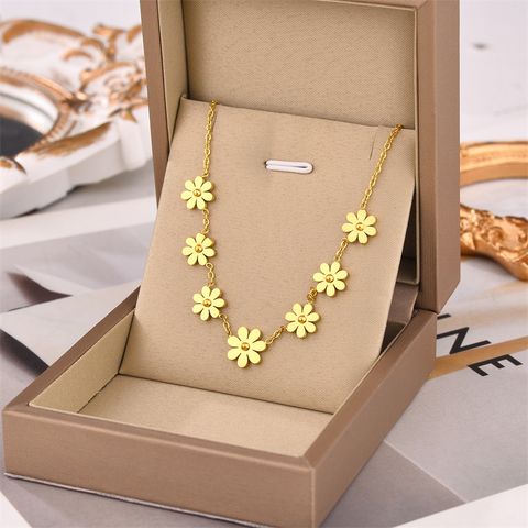 Simple Style Flower Titanium Steel Necklace 1 Piece