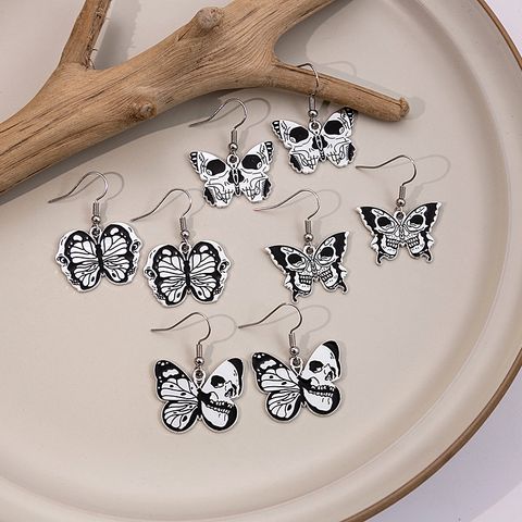 1 Pair Ig Style Cool Style Butterfly Skull Enamel Alloy Drop Earrings