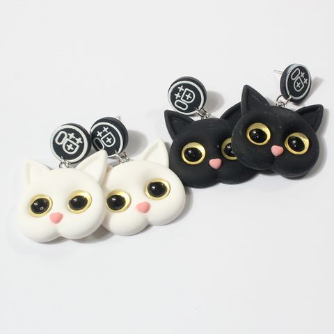 Simple Style Animal Cat Soft Clay Women's Drop Earrings 1 Pair
