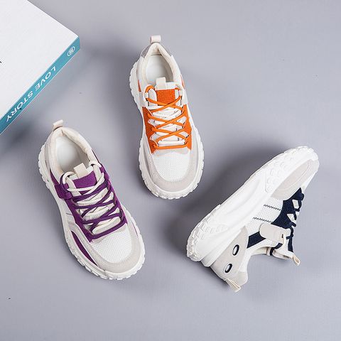 Women's Casual Color Block Round Toe Chunky Sneakers