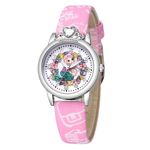 Cute Princess Pattern Silver Shell Watch Cartoon Diamond-studded Little Girl Belt Watch