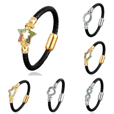 IG Style Casual Star Crown Zircon Stainless Steel Pu Leather Wholesale Italian Charm Bracelets