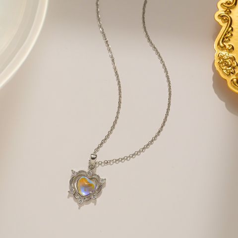 Wholesale Simple Style Heart Shape Titanium Steel Crystal Pendant Necklace