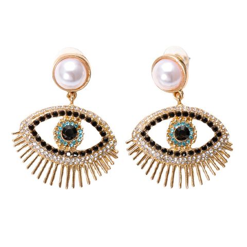 Fashion Eye Plating Alloy Artificial Gemstones Earrings Ear Studs