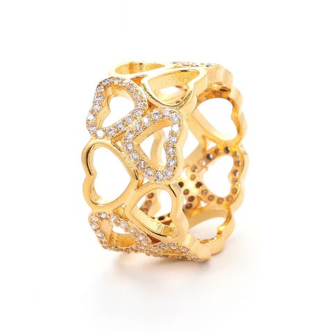 Fashion Diamond  Heart-shaped Hollow Copper Ring