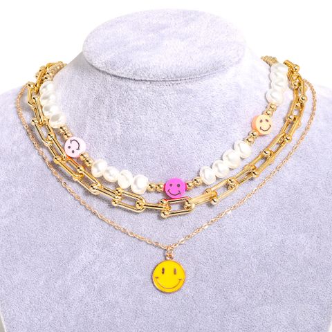 New Fashion Alloy Necklace Set Multi-layered Sweater Chain Creative Smiley Pendant Pearl Necklace