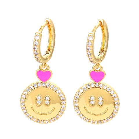 Foreign Trade Micro-inlaid Smiley Face Copper Earrings Drop Nectarine Heart Color Pendant Accessories Jewelry Wholesale