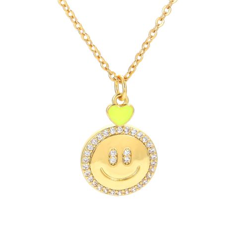 Retro Micro-inlaid Smiley Face Pendant Clavicle Chain Copper Heart Smile Color Pendant Necklace