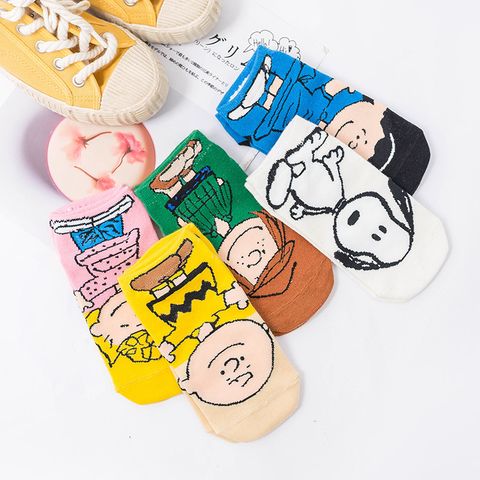 New Leisure Cartoon Anime Puppy Ladies Sweat-absorbent Pure Cotton Boat Socks Wholesale