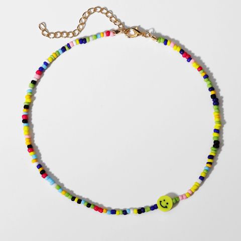 Trendy Yellow Smiley Beads Necklace Handmade Fashion Bohemian Short Necklace
