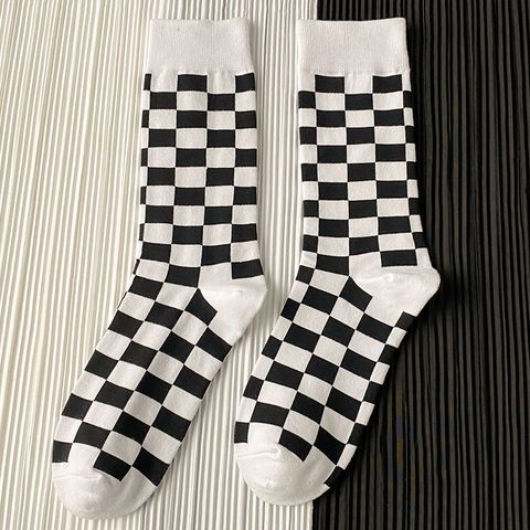 Checkerboard Socks Wholesale Autumn And Winter Tube Socks Green Trendy Socks Cotton Black And White Grid Socks