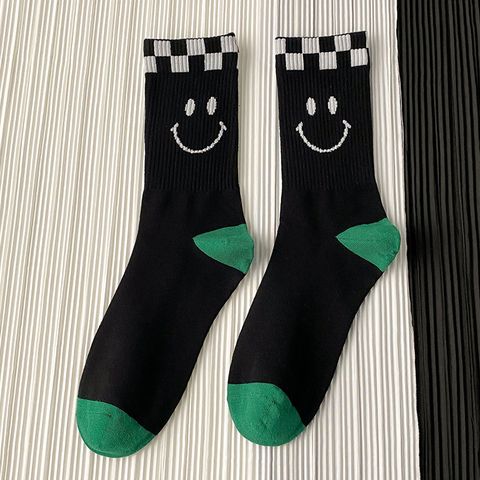 Checkerboard Socks Wholesale Autumn And Winter Tube Socks Green Trendy Socks Cotton Black And White Grid Socks